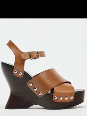 Zara leather studded wedge